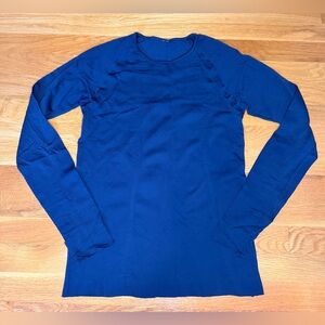 Lululemon Seamless Long Sleeve Top Navy Blue Size 8 Medium Swiftly Style